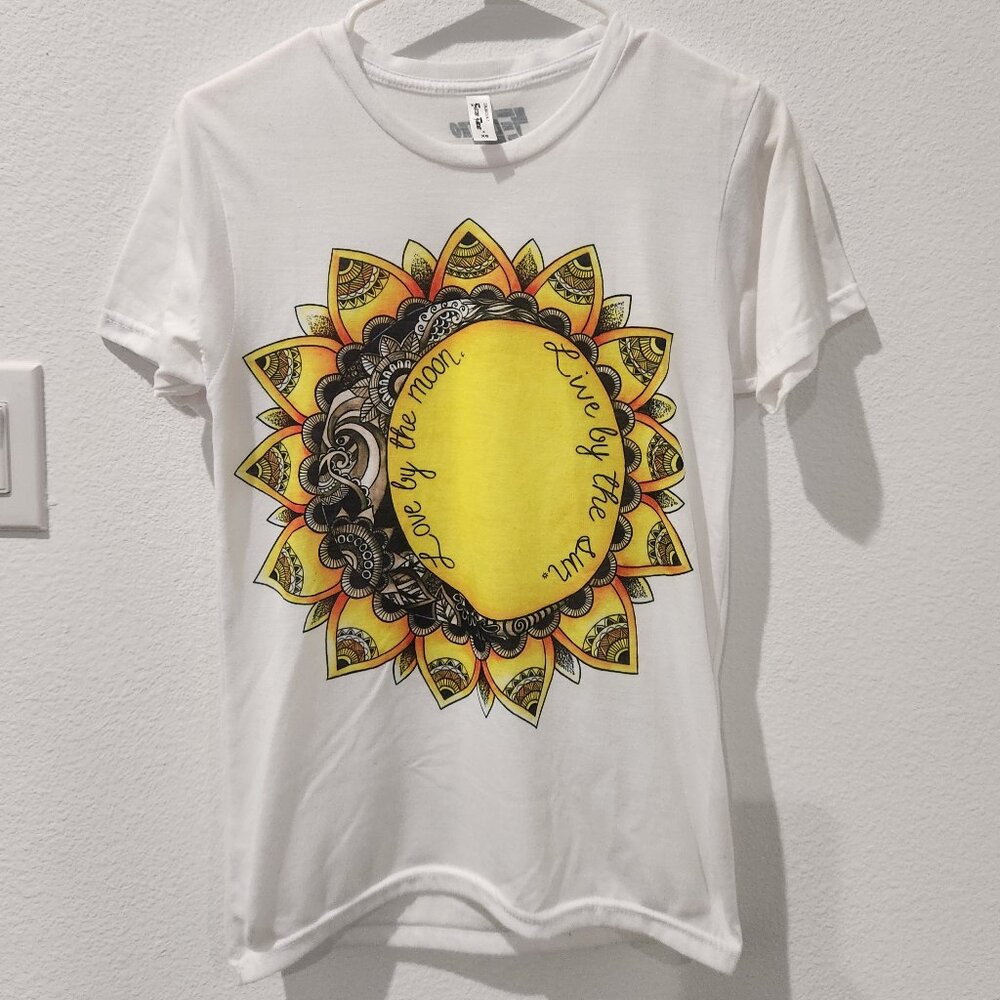 Electro Threads XS White T-Shirt With Sun & Moon Design